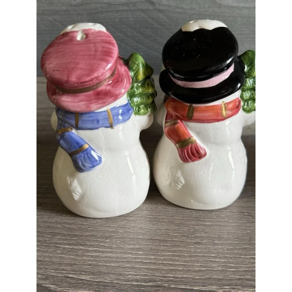 Vintage Snowman Salt Pepper Shakers Ceramic Christmas Holiday Decor Pair 4